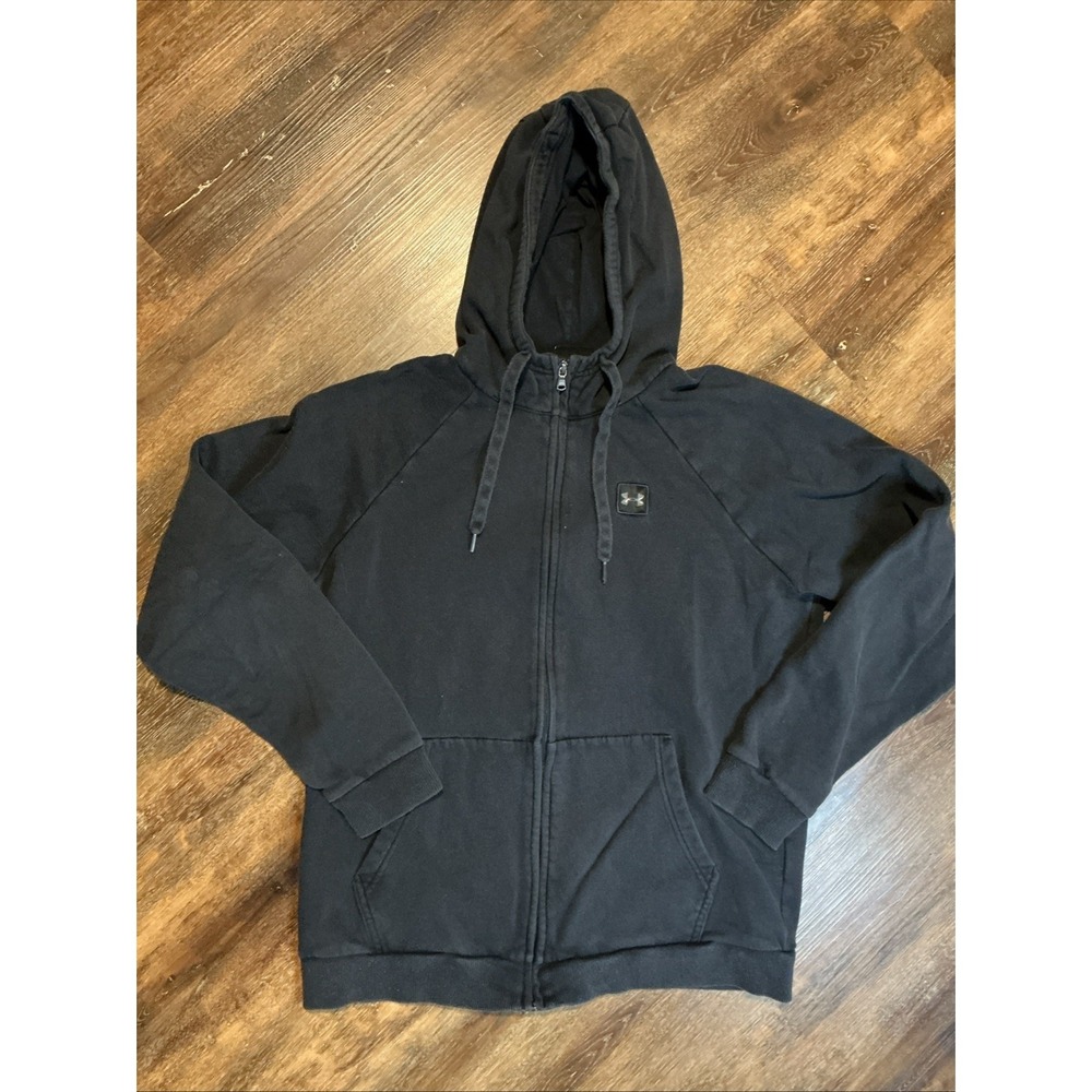 Under Armour Men Large Jacket Full Zip Hoodie Black Performance Drawstring Logo